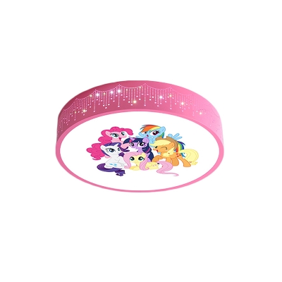 Cartoon Round Flush Mount Light Acrylic LED Nursery Ceiling Lamp with Animal Pattern in Pink