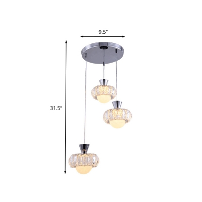 Circle Kitchen Cluster Pendant Simple K9 Crystal 3 Bulbs Chrome Ceiling Hang Fixture