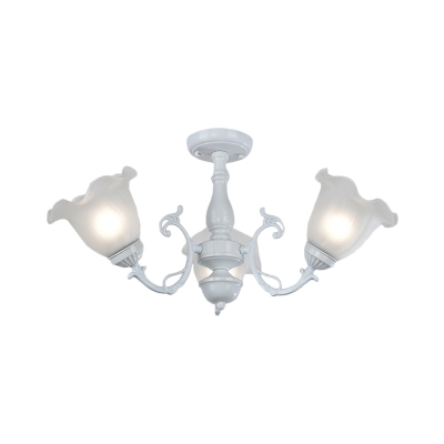 Classic Flower Semi Flush Mount Light 3/5 Heads Cream Glass Flushmount Lighting in Black/White