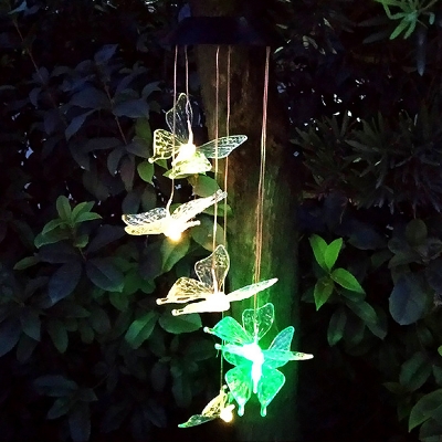 Clear Butterflies Solar Powered Pendant Modernist 2-Pack Plastic LED Multiple Hanging Light