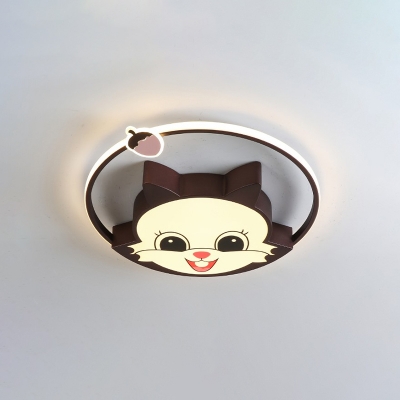 Coffee Squirrel Flush Light Fixture Cartoon Acrylic LED Ceiling Flush Mount with Halo Ring