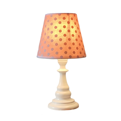 Cone Spotted Fabric Night Light Kids 1-Light Pink Table Lighting with Baluster Base