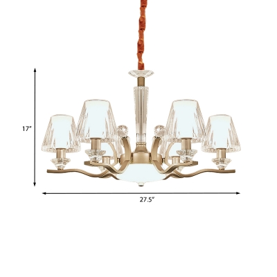 Conic Transparent Crystal Suspension Lamp Modern Style 6 Heads Bedroom Chandelier in Gold