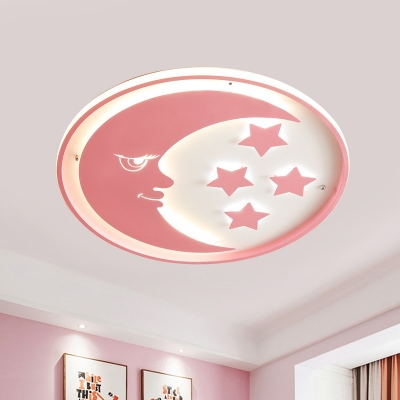 Crescent and Star Ultrathin Flush Mount Nordic Acrylic Kids Bedroom LED Ceiling Light in Blue/Pink/White