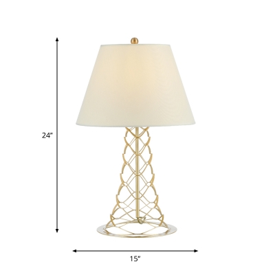 Criss-Cross Flared Iron Table Light Minimalist 1-Light Gold Night Lamp with White Shade