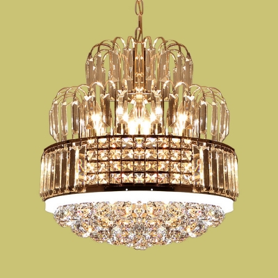 Faceted Crystal Round Ceiling Chandelier Contemporary 11 Lights Gold Finish Pendulum Lamp