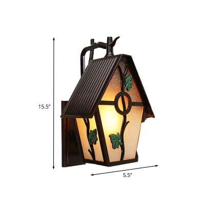 Frosted Glass House-Shaped Sconce Light Fixture Traditional 1 Light Outdoor Wall Lighting in Coffee