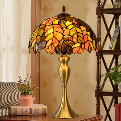 Gold 1-Light Table Lighting Autumn Foliage Hand Cut Glass Tiffany Nightstand Lamp