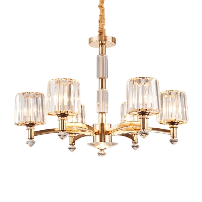 Gold 6-Light Chandelier Lighting Antique Crystal Conical Pendant Light Fixture for Bedroom