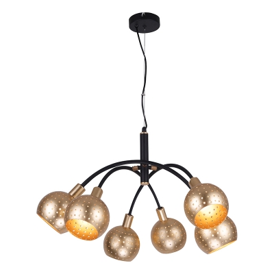 Gold Pierced Dome Shade Drop Lamp Postmodern 6 Heads Iron Chandelier Light over Dining Table