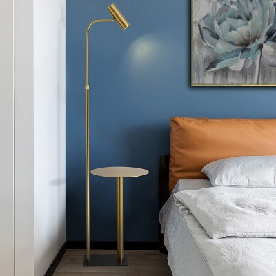 Gold Rotatable Tube Floor Light Postmodern Iron LED Spotlight with Table for Bedside