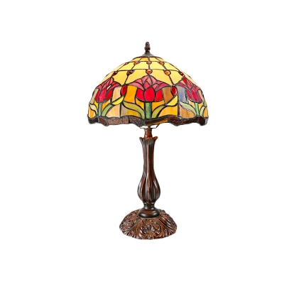 Grid Glass Bronze Nightstand Light Roseborder 1-Light Tiffany Style Table Lamp for Living Room