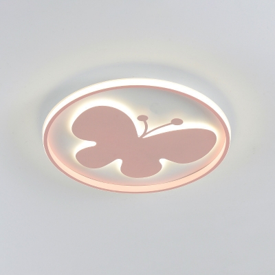Iron Rabbit/Butterfly Ceiling Light Cartoon Pink/Blue LED Flush Mount Lighting Fixture for Kids Bedroom