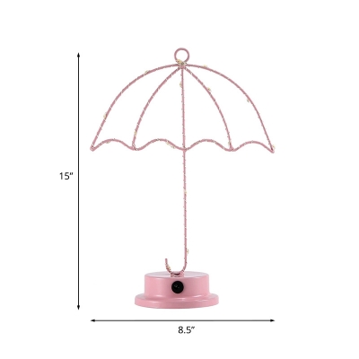 Iron Wire Umbrella Small Night Lamp Macaron Pink Battery Powered LED Table Light