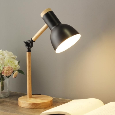 Macaron Bowl Shade Desk Lamp Iron 1 Bulb Study Room Reading Book Light in Black/White/Pink with Adjustable Wood Arm