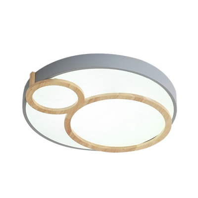Macaron Circle Ceiling Mounted Fixture Acrylic LED Bedroom Flush Lighting in White/Green/Grey and Wood
