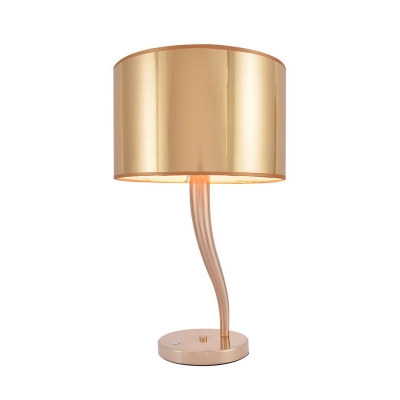 Mid-Century Drum Touch Table Lamp Iron Single-Bulb Living Room Nightstand Light in Polished Gold