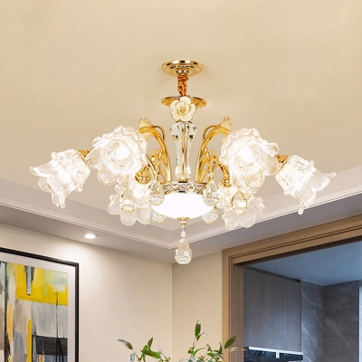 Mid Century Flower Ceiling Pendant Lamp 3/6 Heads Crystal Chandelier Lighting in Gold