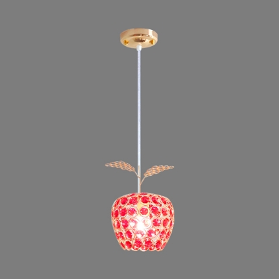Minimal Apple Shape Hanging Lamp Red Crystal 1-Bulb Dining Room Pendant Lighting Fixture