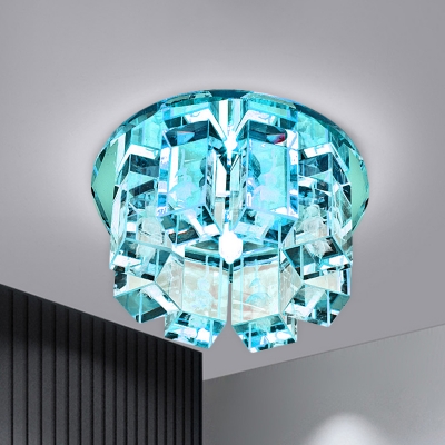 Minimalist Ring Flush Light Fixture Crystal Block LED Flush Mount Recessed Lighting in Blue/Gold/Amber