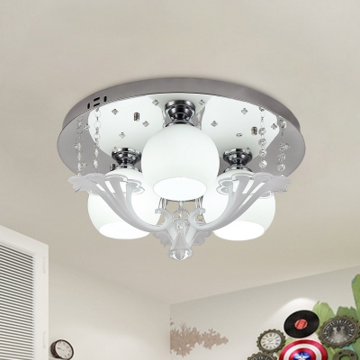 Modernism Orb Flush Mount 3 Lights White Glass Flush Light Fixture with Crystal Accent