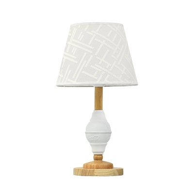 Modernism Single Night Table Light with Fabric Shade White Barrel Nightstand Lamp