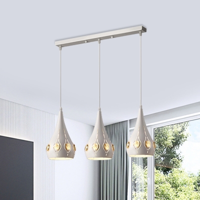 Modernism Teardrop Metal Suspension Lamp 3-Light Crystal Multi Pendant Light Fixture in White
