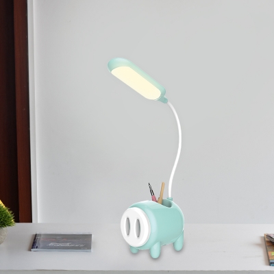 Pig Plastic Reading Light Cartoon Pink/Blue LED Study Lamp with Pen Container for Bedroom