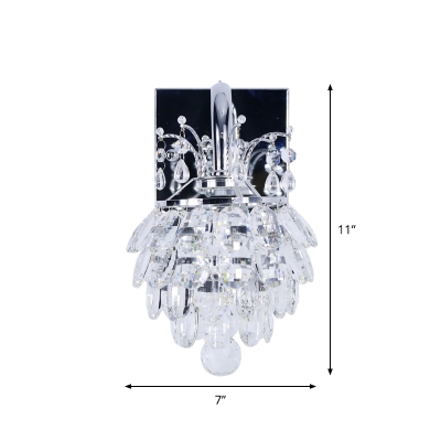 Pinecone Faceted Crystal Sconce Simplicity LED Bedroom Wall Lighting Fixture in Chrome