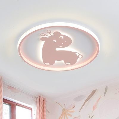Pink/Blue Giraffe/Fish Ceiling Flush Kids LED Iron Flush Mount Light Fixture for Children Bedroom