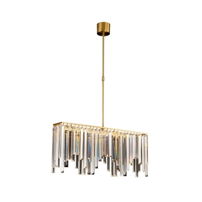 Rectangle Restaurant Island Lighting Postmodern Crystal LED Brass Pendant Ceiling Light