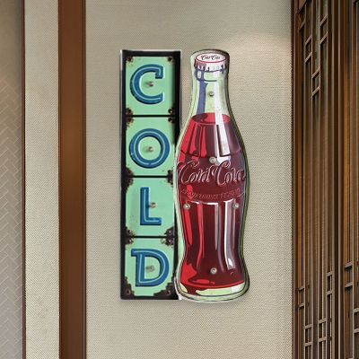 Red Coke Bottle Signs Night Light Vintage Iron LED Wall Sconce Light for Bar Decoration