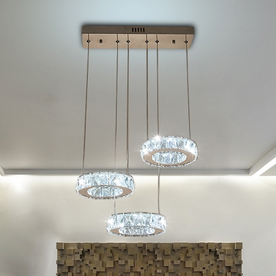 Ring Dining Room Ceiling Light Modern Clear Crystal 3/5 Bulbs Chrome Cluster Pendant