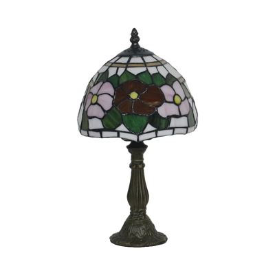 Rose Hand Cut Glass Night Table Lighting Tiffany 1-Bulb Pink/Purple and Red Desk Lamp with Dome Shade