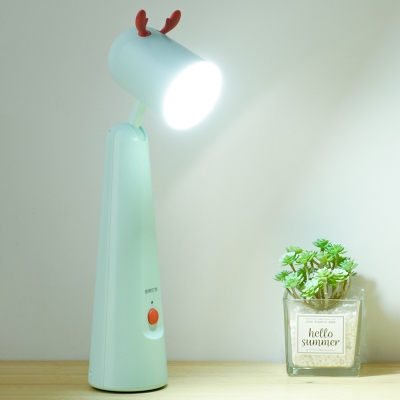 Rotatable Plastic Dome Reading Light Creative White/Green LED Night Table Lamp with Antler Decoration