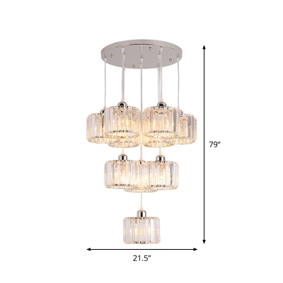 Simple Cylinder Cluster Pendant 3/8/10 Heads Clear Crystal Ceiling Suspension Lamp for Restaurant