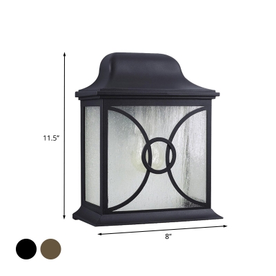 Square Clear Water Glass Flush Wall Sconce Cottage 1 Light Outdoor Wall Mount Light Fixture in Black/Coffee