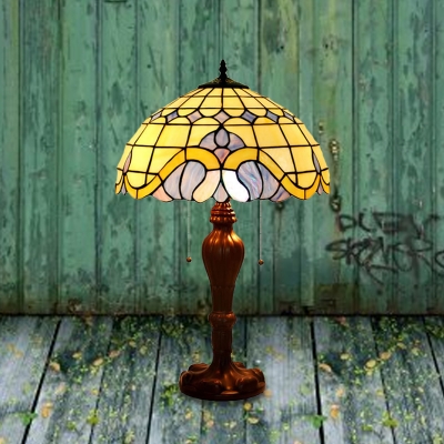 Stained Glass Coffee Night Table Light Lattice Bowl 2 Bulbs Tiffany Nightstand Lamp with Pull Chain