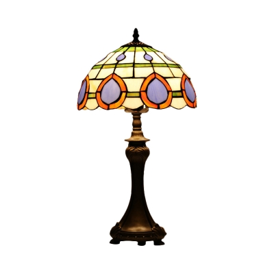 Stained Glass Dome Shape Table Lighting Baroque Style 1 Bulb Bronze Finish Night Lamp