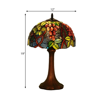 Stained Glass Fruit Patterned Night Lamp Victorian 1 Light Coffee Finish Table Lighting with Bowl Shade