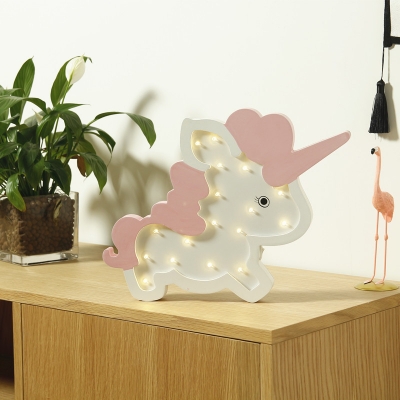 Unicorn Mini Nightstand Light Cartoon Wooden Kids Bedroom LED Wall Mount Lamp in Pink/Blue