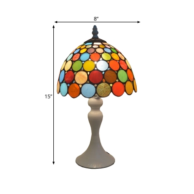 White 1 Light Night Lamp Mediterranean Stained Art Glass Bowl Shade Dotted Patterned Table Lighting