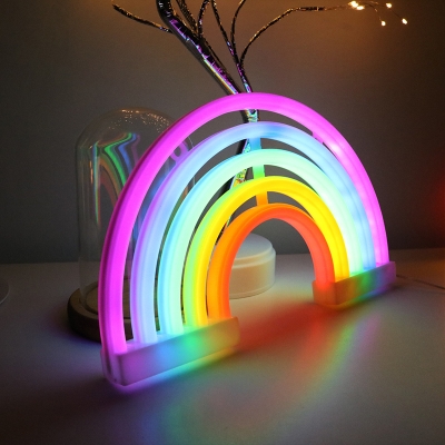 White Rainbow Small Table Light Plastic Cartoon USB LED Night Lamp in Multi-Colored Light