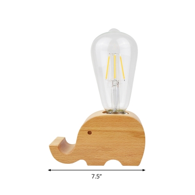 Wood Sheep/Cow/Fish Mini Night Lamp Kids Style 1-Light Beige Table Light with Exposed Bulb Design