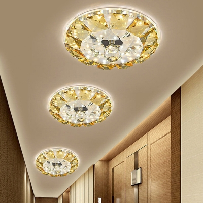 Yellow Ring Flush Ceiling Light Modern Crystal LED Hallway Flush Mount Lamp in Warm/White Light