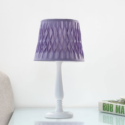 1-Head Bedside Table Lamp Macaron Pink/Green/Purple Night Light with Flared Crisscrossed Woven Fabric Shade