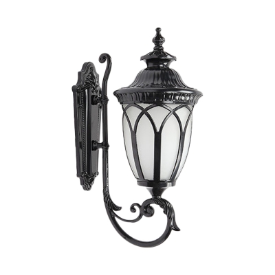 1 Head Urn Wall Sconce Countryside Bronze/Black Frosted Glass Wall Mounted Light Fixture for Patio