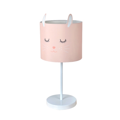 1-Light Baby Room Night Light Cartoon Pink/White Table Lighting with Cat Shaped Fabric Shade