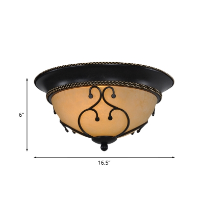 2/3-Head Flush Mount Ceiling Light Vintage Dome Grey Glass Flushmount Lamp with Swirl Pattern in Black, 13