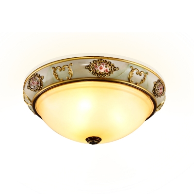 2/3 Lights Flush Ceiling Light Country Bedroom Flush Mount Fixture with Bowl Opal Glass Shade in Brass